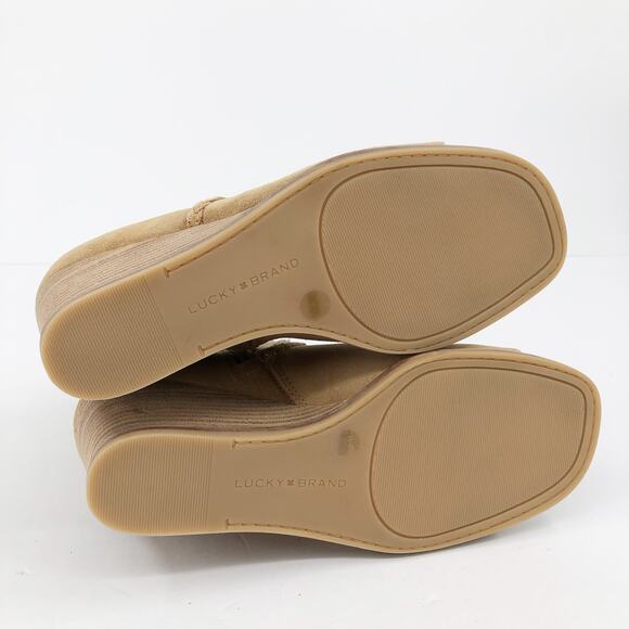 LUCKY BRAND Women's Suede Lureli Wedge Booties Size 6 Tan Peep Toe NWOB - Picture 9 of 10